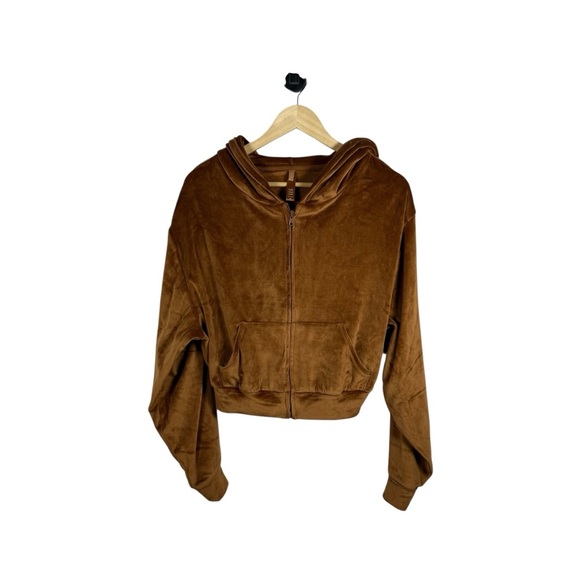 NWOT Skims Velvet Full Zip Cropped Hoodie in Copper Brown Size XL - Picture 2 of 9